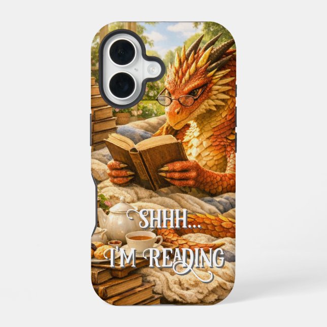 Coque iPhone 16 Chut… Je lis Confortable Lecture Dragon (Verso)