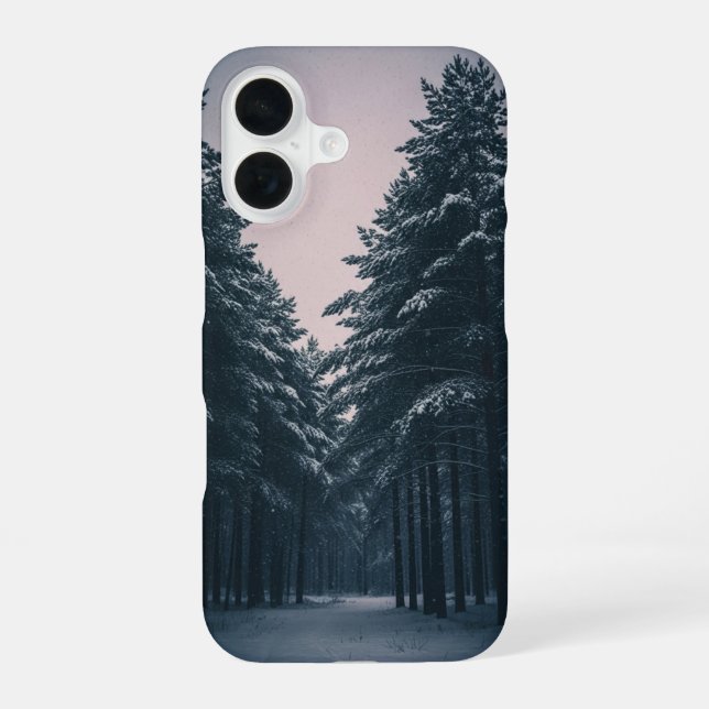 Coque iPhone 16 Chute de neige rétro dans les pins (Verso)