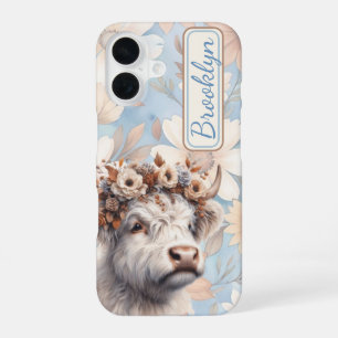 Coque iPhone 16 Chute Florale Vache Highland