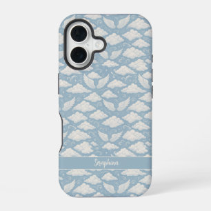 Coque iPhone 16 Ciel Bleu Ailes d'Ange Blanches et Nuages Célestes