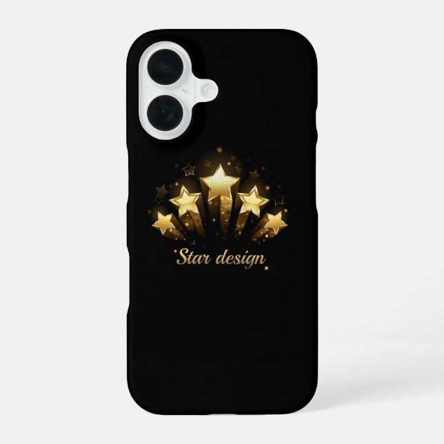 Coque iPhone 16 Cinq étoiles d'or en noir (Verso)