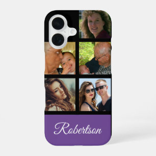 Coque iPhone 16 Cinq photos personnelles personnalisent avec nom v