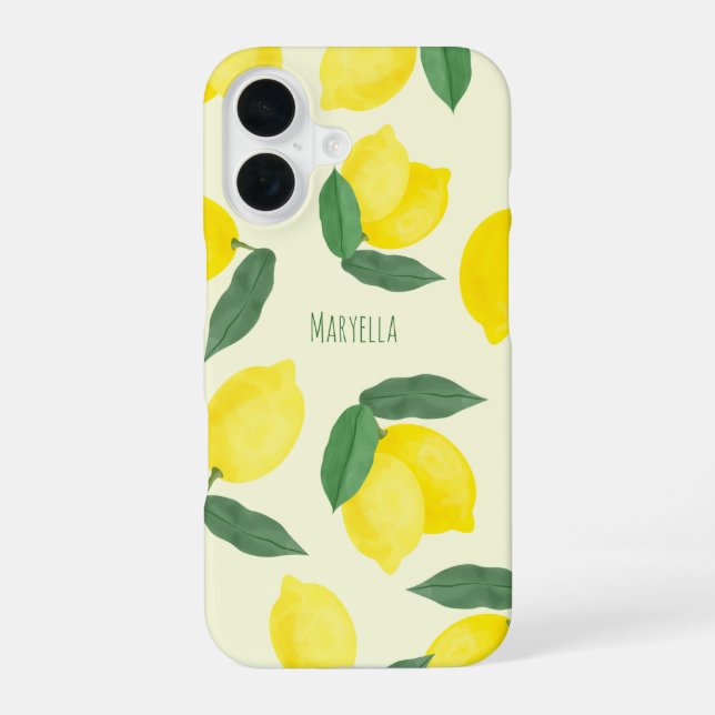 Coque iPhone 16 Citrons jaunes aquarelle vibrants  (Verso)