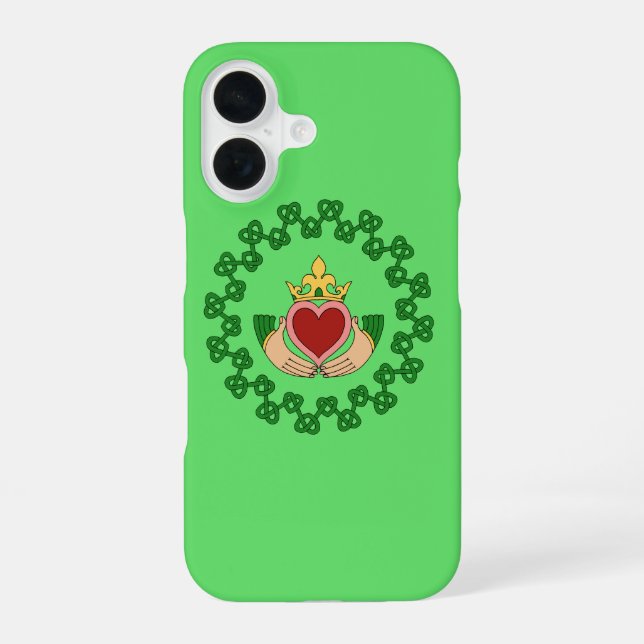 Coque iPhone 16 Claddagh et Green Knotwork (Verso)