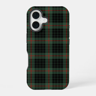 Coque iPhone 16 Clan Gunn Tartan Vert foncé et Noir