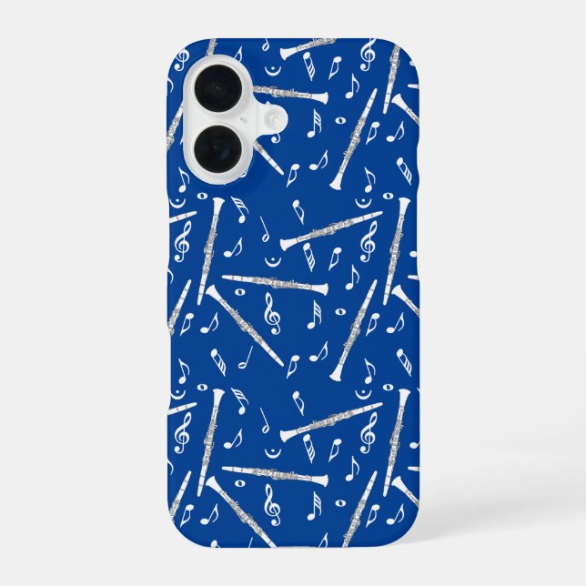 Coque iPhone 16 Clarinets Blancs Notes De Musique (Verso)