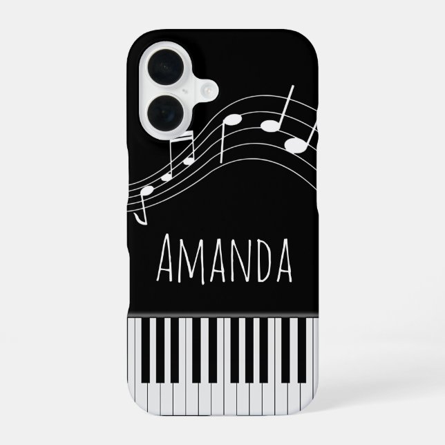 Coque iPhone 16 Clavier de piano et notes de musique (Verso)