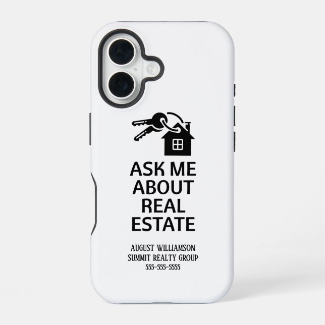 Coque iPhone 16 Clés de maison de l'immobilier moderne (Verso)