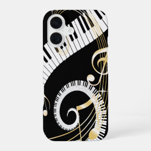 Coque iPhone 16 Clés de piano et notes de musique dorées iphone5