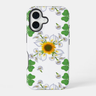 Coque iPhone 16 Clocher de chance avec tournesol et Calla Lily