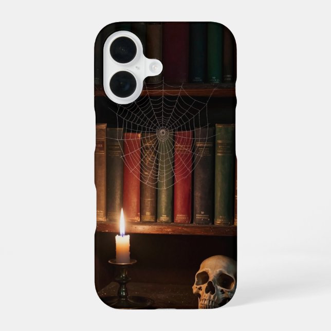 Coque iPhone 16 Cobweb Bookshelf Gothic Library Case (Verso)