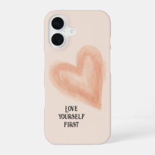 Coque iPhone 16 Cœur aquarelle rose 'S'aime d'abord'