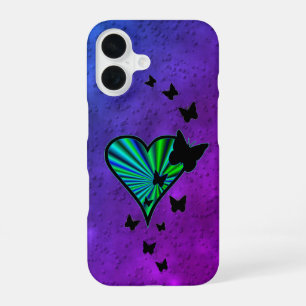 Coque iPhone 16 Cœur Arc-en-ciel et Papillon