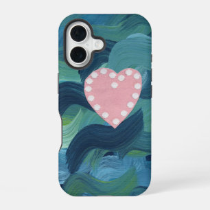 Coque iPhone 16 Cœur avec coquillages et vagues de l'océan