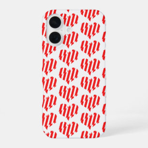 Coque iPhone 16 Cœur de la Saint-Valentin rayures blanches et roug