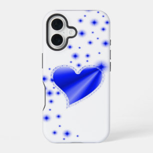 Coque iPhone 16 Cœur de l'arc-en-ciel bleu avec des étoiles