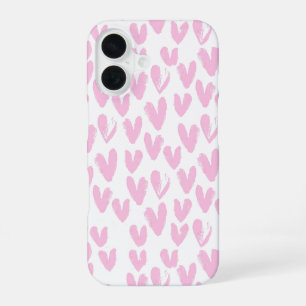 Coque iPhone 16 Coeurs Abstraits roses sur blanc