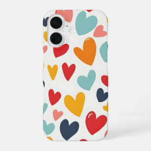 Coque iPhone 16 Cœurs colorés mignons gribouillés romantiques