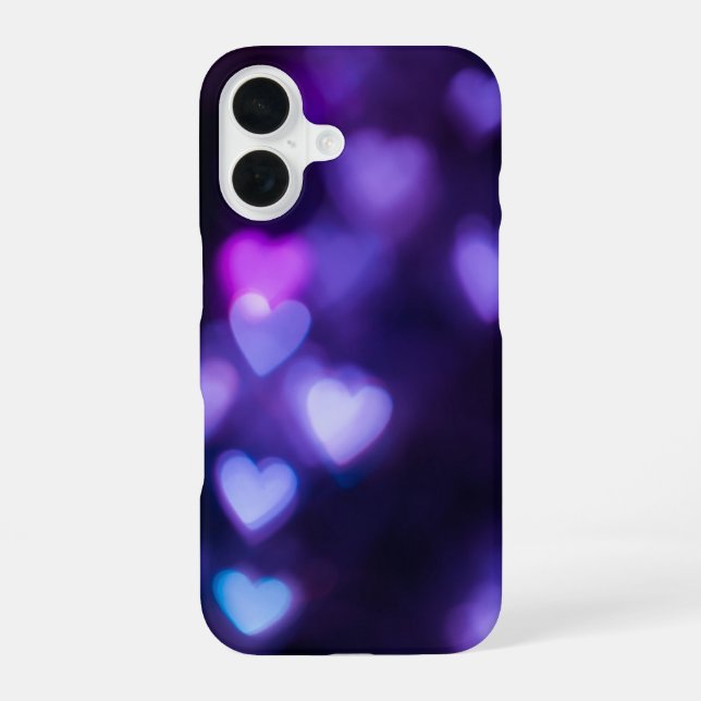 Coque iPhone 16 Coeurs de néon pourpre (Verso)