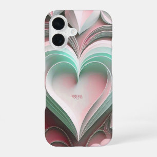 Coque iPhone 16 Cœurs en papier Texte personnalisé Nom personnalis