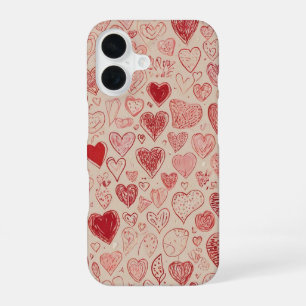 Coque iPhone 16 Cœurs gribouillés fantaisistes