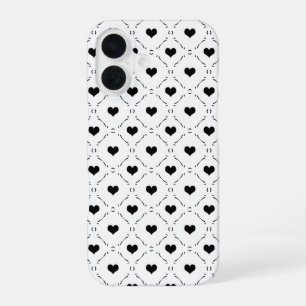 Coque iPhone 16 Cœurs Noirs Grille Géométrique Minimaliste Coquett