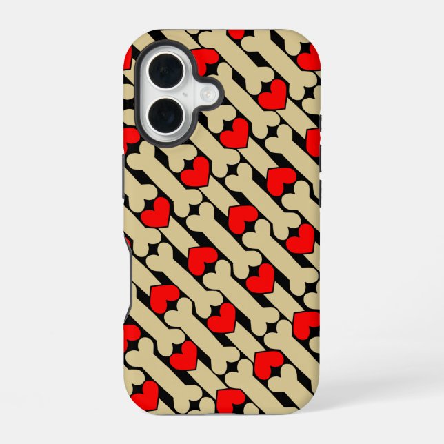 Coque iPhone 16 Coeurs os de chien (Verso)