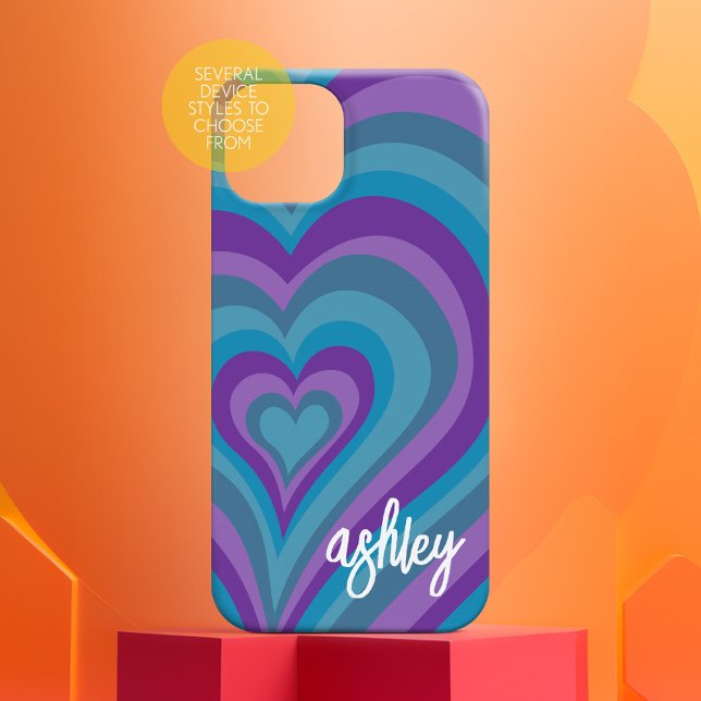 Coque iPhone 16 Cœurs psychédéliques Nom de la calligraphie Script (personalized phone case with funky heart pattern)