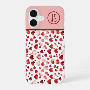 Coque iPhone 16 Cœurs rouges en aquarelle pour la Saint-Valentin a