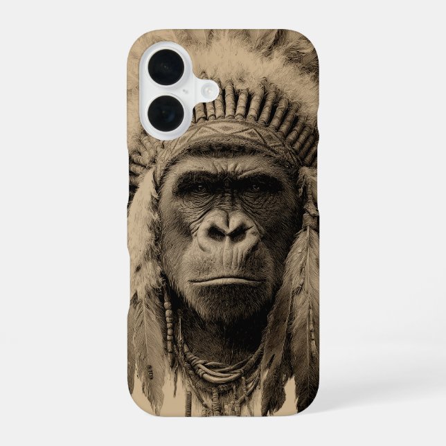 Coque iPhone 16 Coiffe de guerre de gorille (Verso)