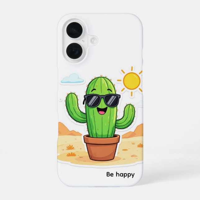 Coque iPhone 16 Coll Cactus | Soyez Heureux (Verso)