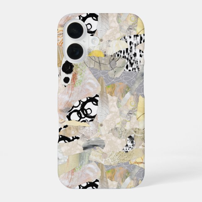 Coque iPhone 16 Collage Abstrait Élégant Neutre Design (Verso)