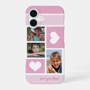 Coque iPhone 16 Collage de 3 photos amour maman coeur moderne rose