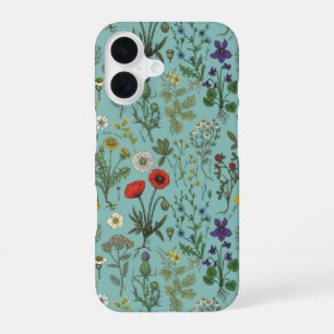 Coque iPhone 16 Collage de fleurs sauvages sur fond bleu