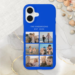 Coque iPhone 16 Collage de photos multiples bleu vif pour photogra