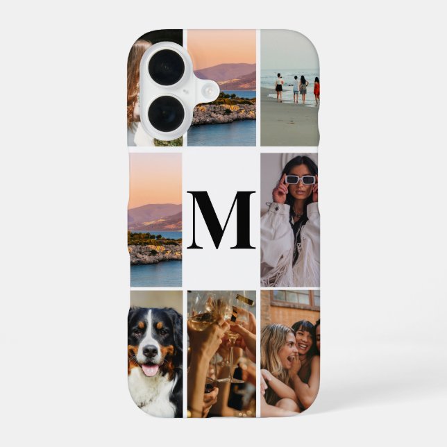 Coque iPhone 16 Collage photo moderne Monogrammé  (Verso)