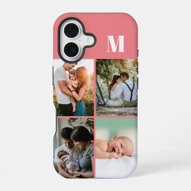 Coque iPhone 16 Collage photo Monogramme Rose 4 (Verso)