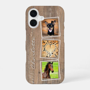 Coque iPhone 16 Collage photo personnalisé 3 Nom du monogramme en