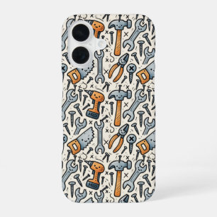 Coque iPhone 16 Collection d'outils DIY Doodle Art