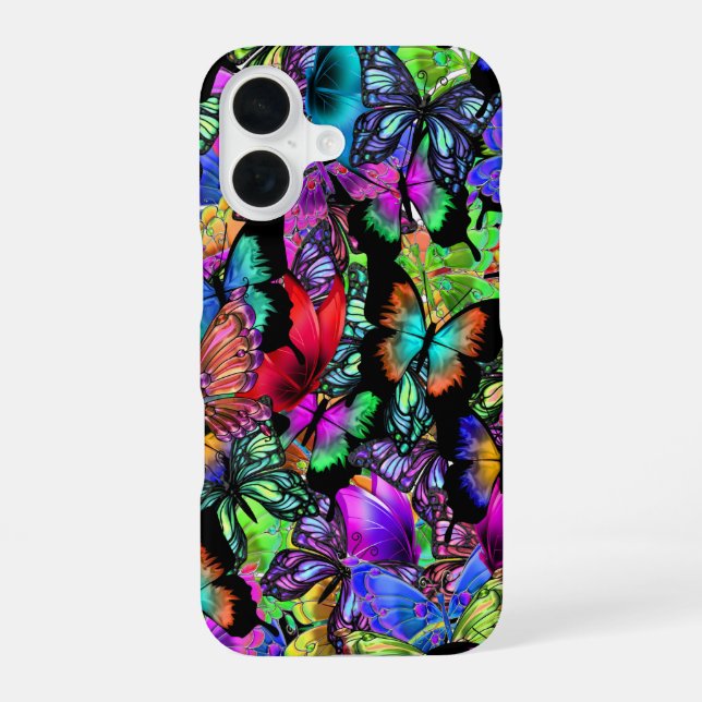 Coque iPhone 16 Collection néon papillon (Verso)