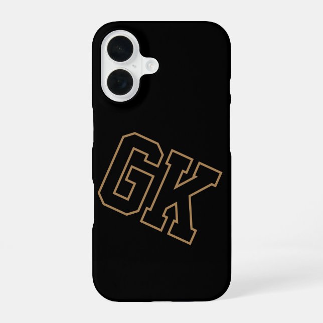 Coque iPhone 16 Collège Or Noir Monogramme Initiales Varsity (Verso)