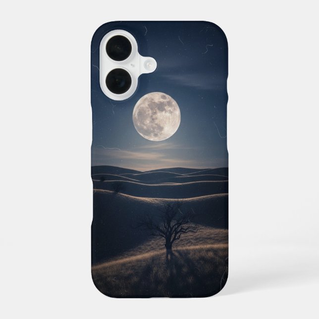 Coque iPhone 16 Collines au clair de lune rétro (Verso)