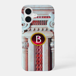COQUE iPhone 16 COLONNE EN MARBRE ÉLÉGANT, MONOGRAMME EN PIERRE GE