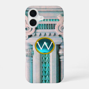 COQUE iPhone 16 COLONNE EN MARBRE ÉLÉGANT, MONOGRAMME EN PIERRE GE