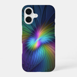 Coque iPhone 16 Coloré Avec Bleu Moderne Art Fractal Abstrait
