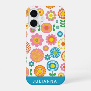 Coque iPhone 16 Coloré Cute Chic Géométrique Floral Personnalisé