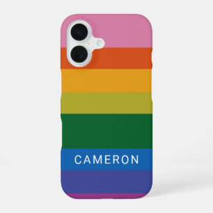 Coque iPhone 16 Coloré Moderne Arc-en-ciel rayures Nom personnalis