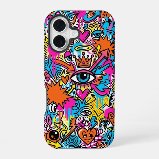 Coque iPhone 16 Colourful Cyberpunk Doodle Eye iPhone 16 case (Verso)
