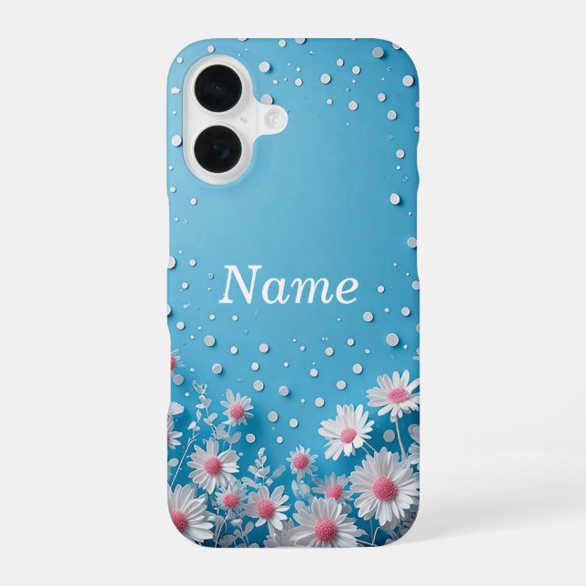 Coque iPhone 16 Composition florale avec fond à pois (Verso)