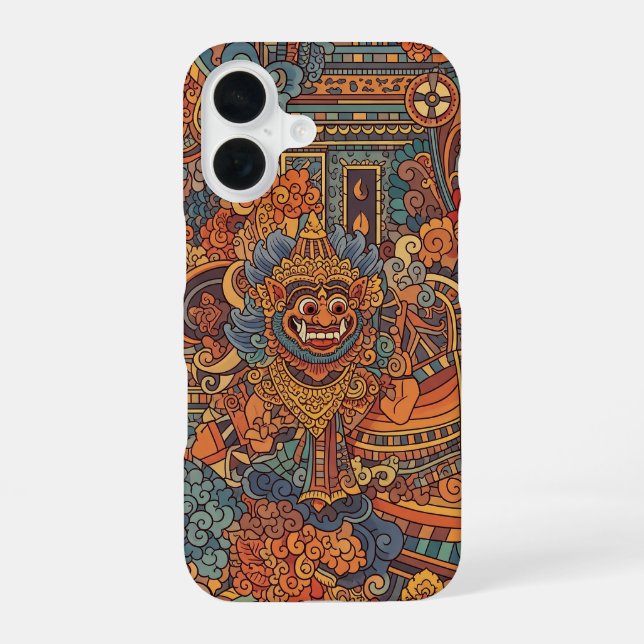 Coque iPhone 16 conception d'art hindou indigène indonésien (Verso)